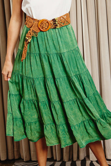 HY8073 Rust Womens Two Tone Washed Tiered Skirt Full Body